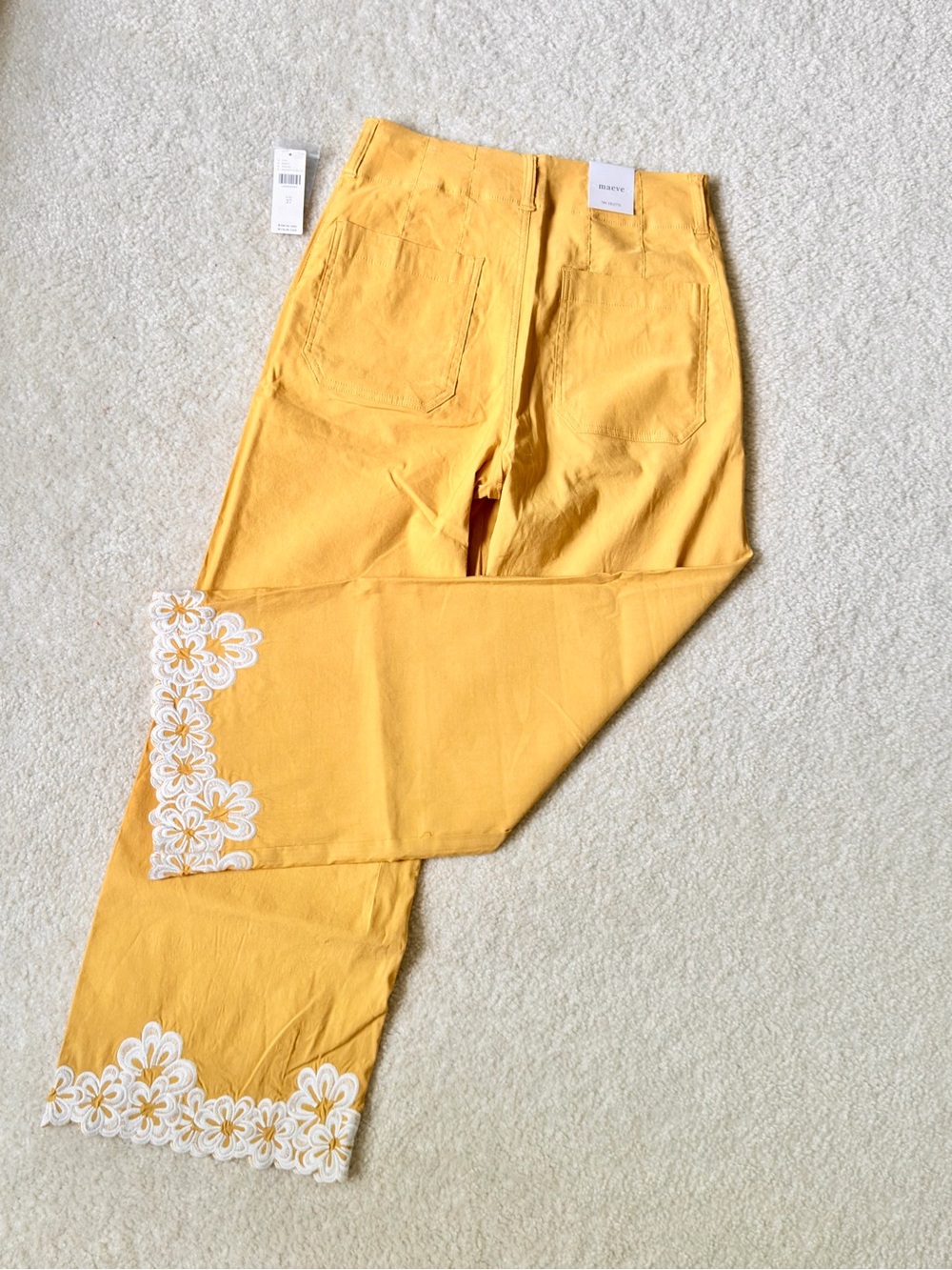 Anthropologie Maeve Colette yellow Wide-Leg Pants w/ White embroidery- size 27 - Picture 8 of 8
